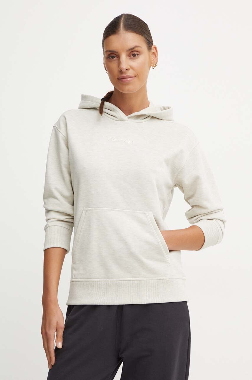 Levně Tepláková mikina Calvin Klein Performance béžová barva, s kapucí