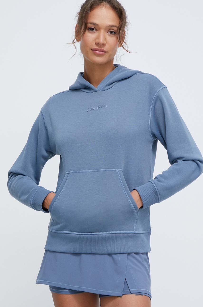 

Спортен суичър Calvin Klein Performance в синьо с качулка с меланжов десен, Син