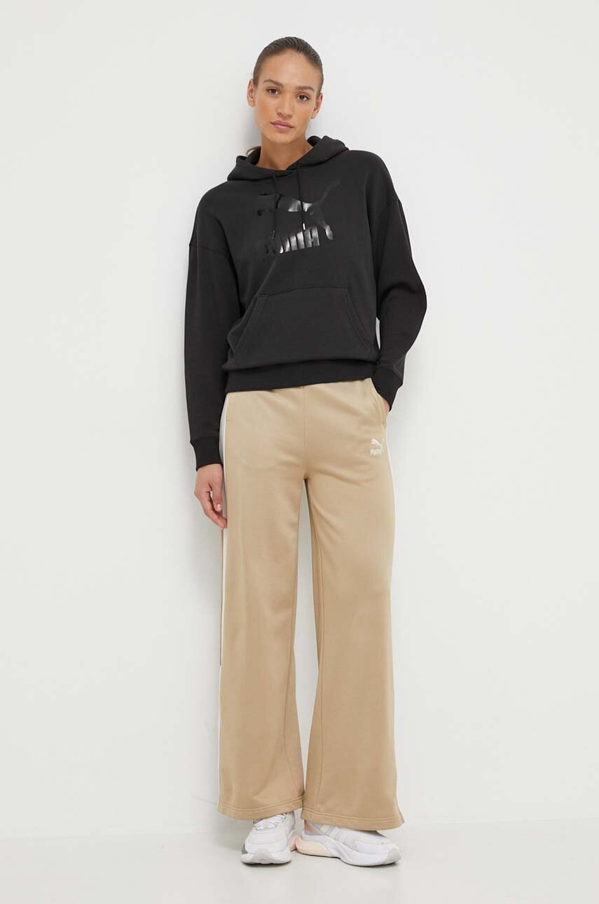 Μπλούζα Puma CLASSICS Shiny Logo Hoodie χρώμα: μαύρο, με κουκούλα, 625595 φωτογραφία