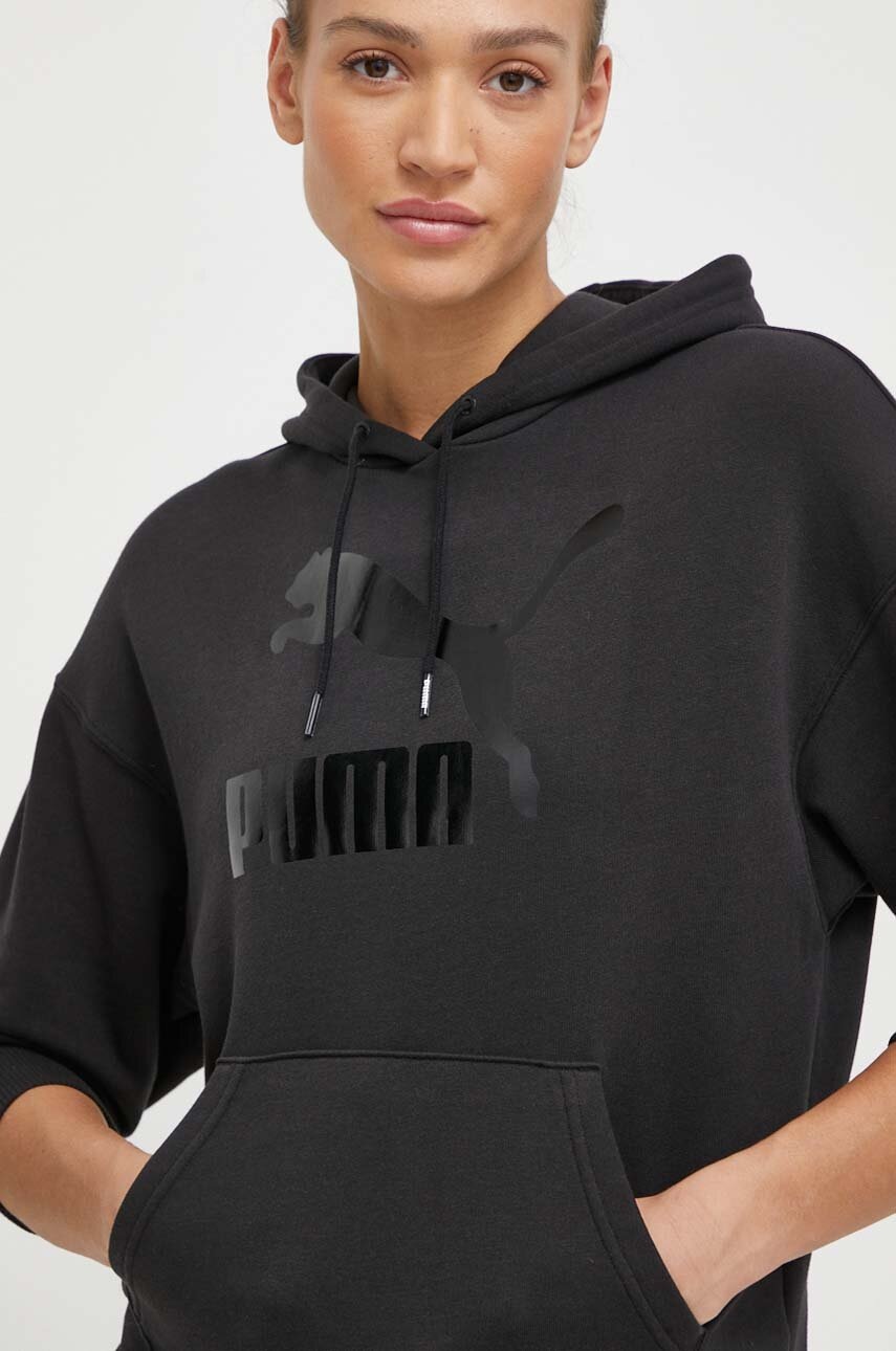 Μπλούζα Puma CLASSICS Shiny Logo Hoodie χρώμα: μαύρο, με κουκούλα, 625595 φωτογραφία
