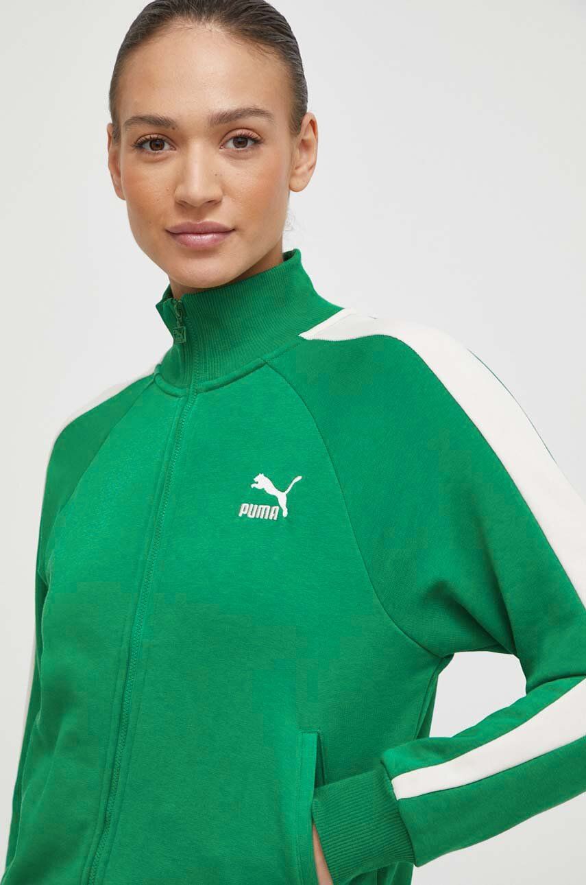 Puma bluza Iconic T7 femei, culoarea verde, modelator, 625602