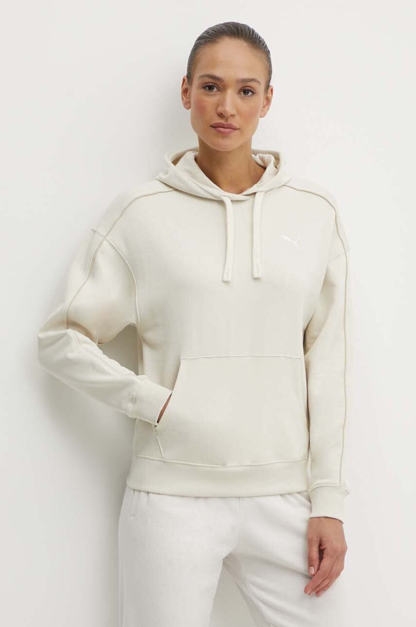 

Памучен суичър Puma samo HER в бежово с качулка изчистен дизайн 624011 677885, Бежов