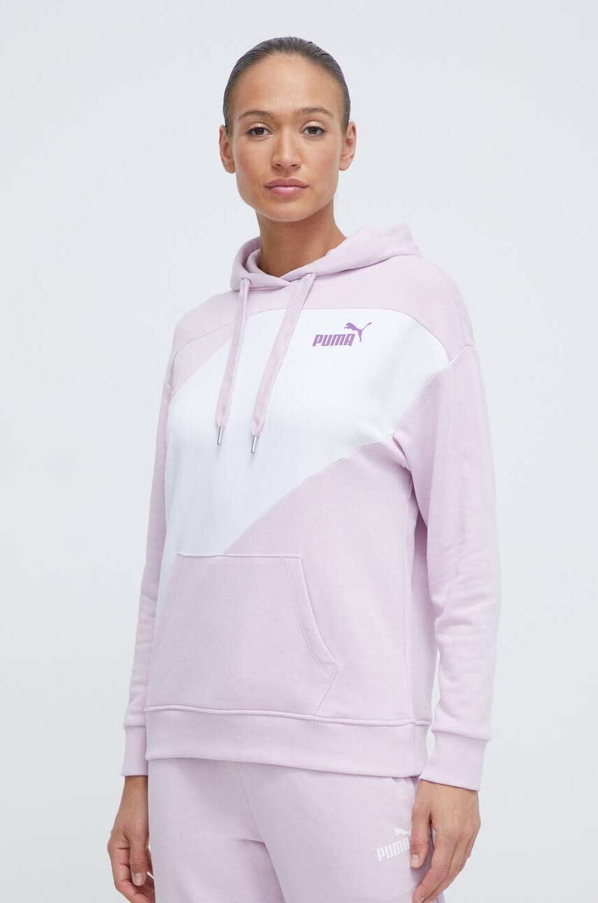 Puma bluză POWER femei, culoarea violet, cu glugă, imprimeu 677893