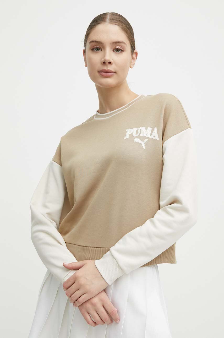 Puma bluza SQUAD femei, culoarea bej, cu imprimeu, 677898
