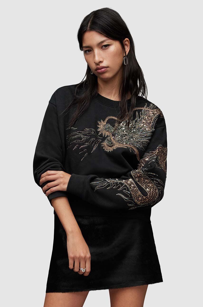 AllSaints hanorac de bumbac Dragon femei, culoarea negru, cu imprimeu