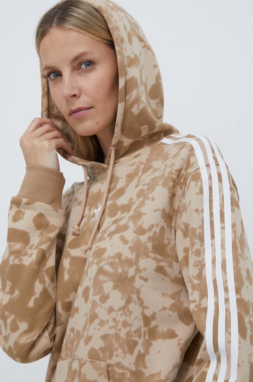 adidas Originals hanorac de bumbac femei, culoarea bej, cu glugă, cu model IX6000