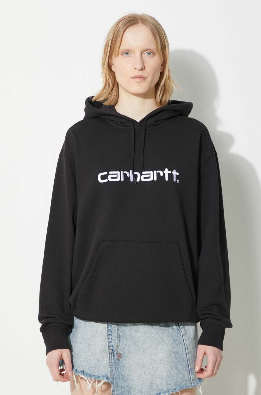 Dukserica Carhartt WIP Hooded Carhartt Sweatshirt za žene, boja: crna, s kapuljačom, s aplikacijom, I033648.0D2XX