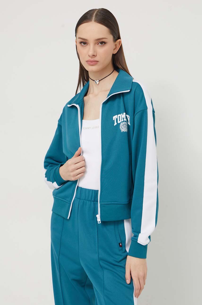 Tommy Jeans bluză femei, culoarea verde, cu model DW0DW17783