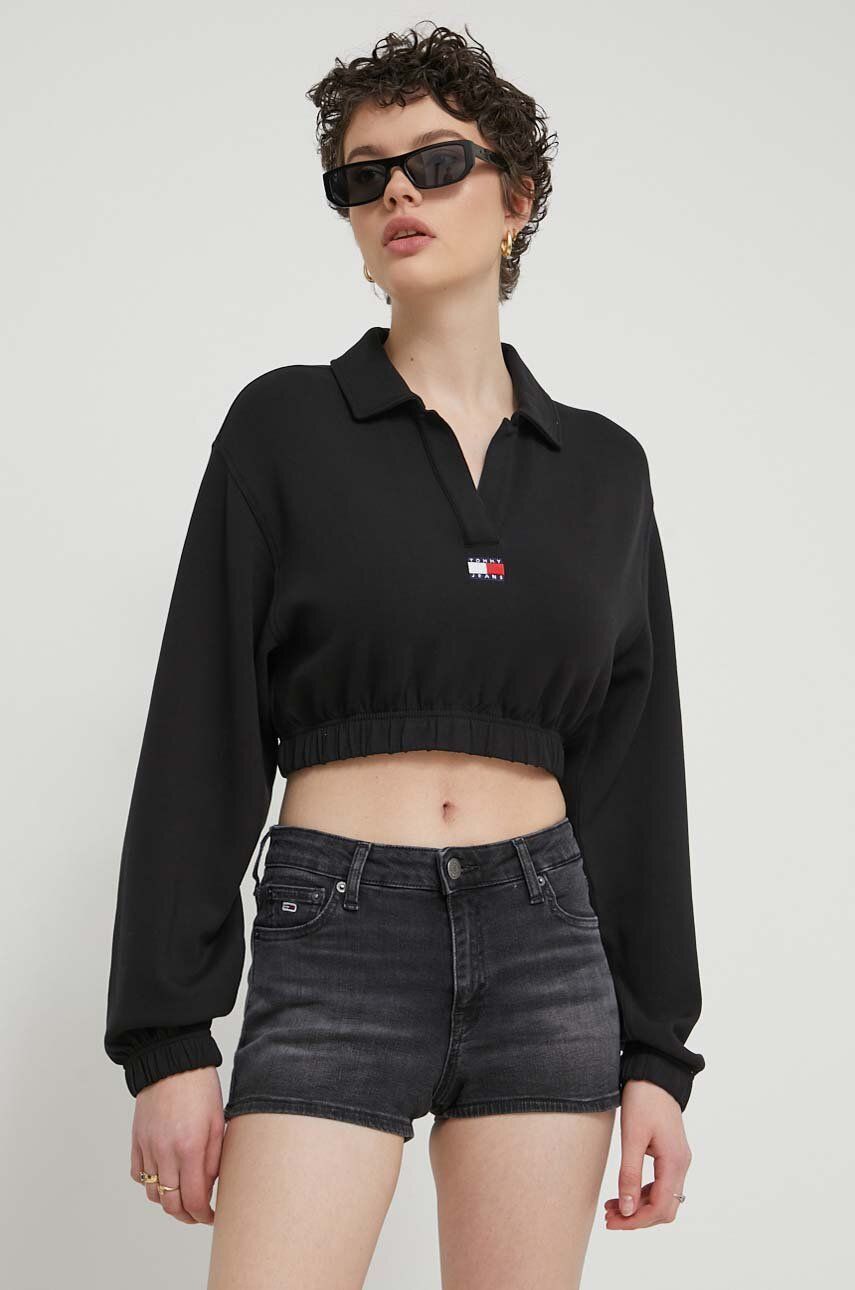 Tommy Jeans bluză femei, culoarea negru, cu imprimeu DW0DW17785