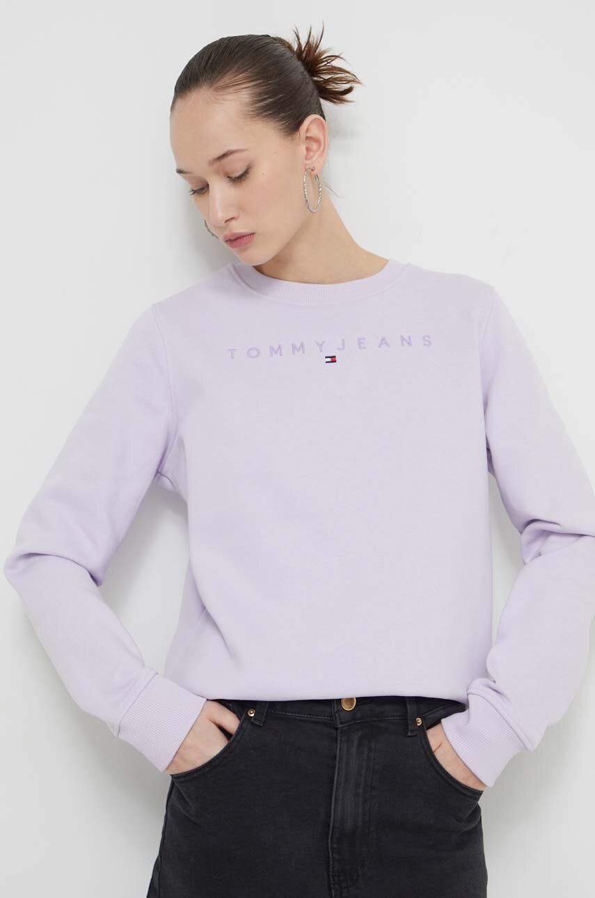 Tommy Jeans bluză femei, culoarea violet, cu imprimeu DW0DW17793
