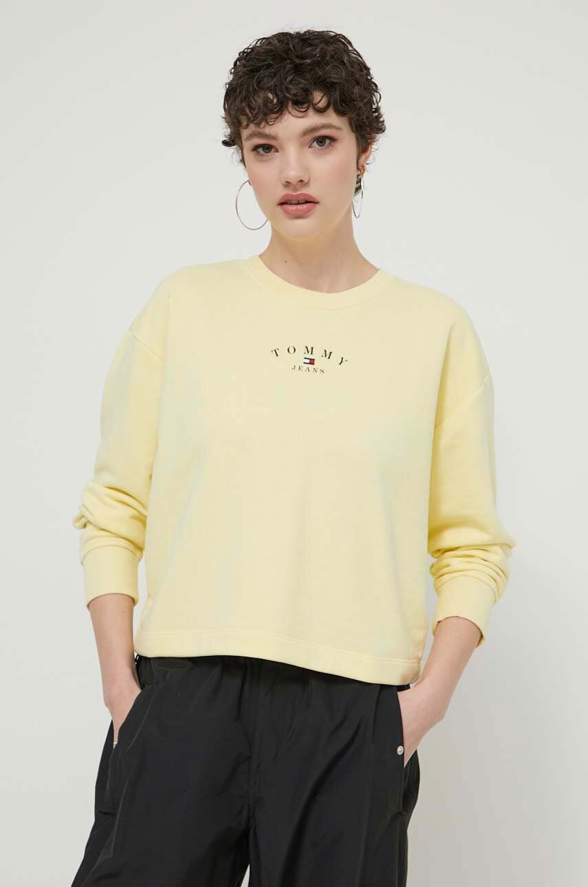 Tommy Jeans bluză femei, culoarea galben, cu imprimeu DW0DW18143