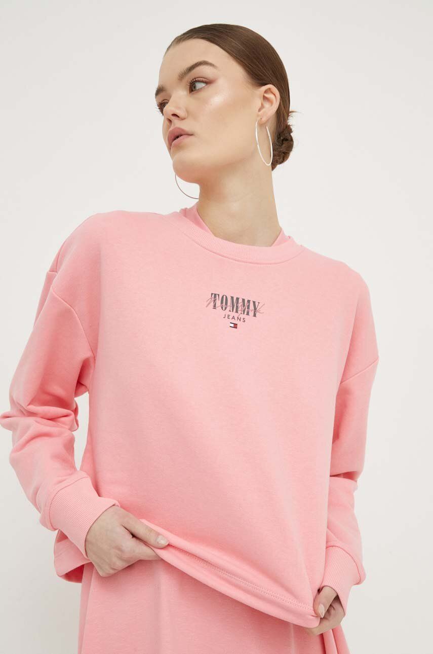 Levně Mikina Tommy Jeans dámská, růžová barva, s potiskem, DW0DW17796