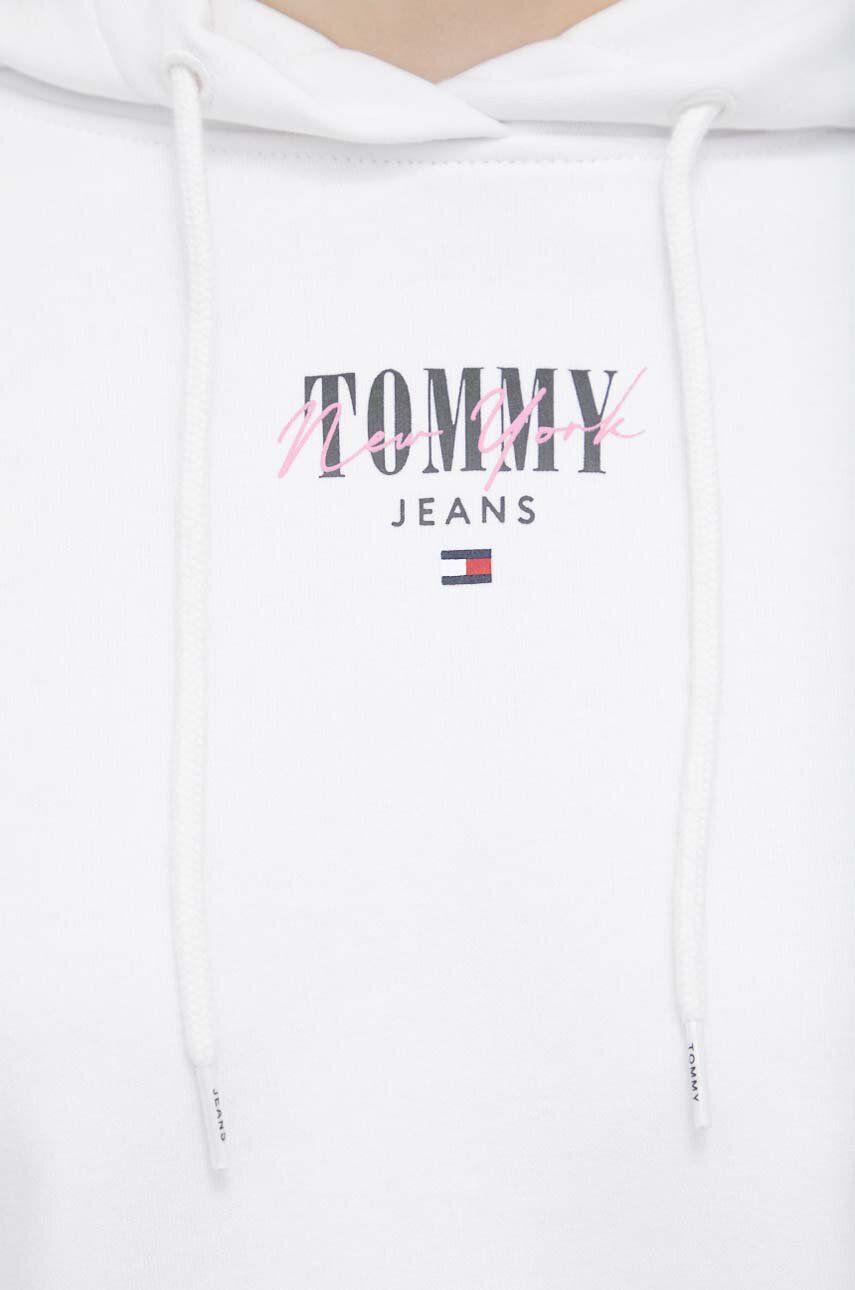 Dukserica Tommy Jeans za žene, boja: bijela, s kapuljačom, s tiskom, DW0DW17797