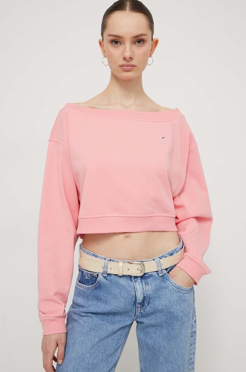 Tommy Jeans bluza femei, culoarea roz, neted