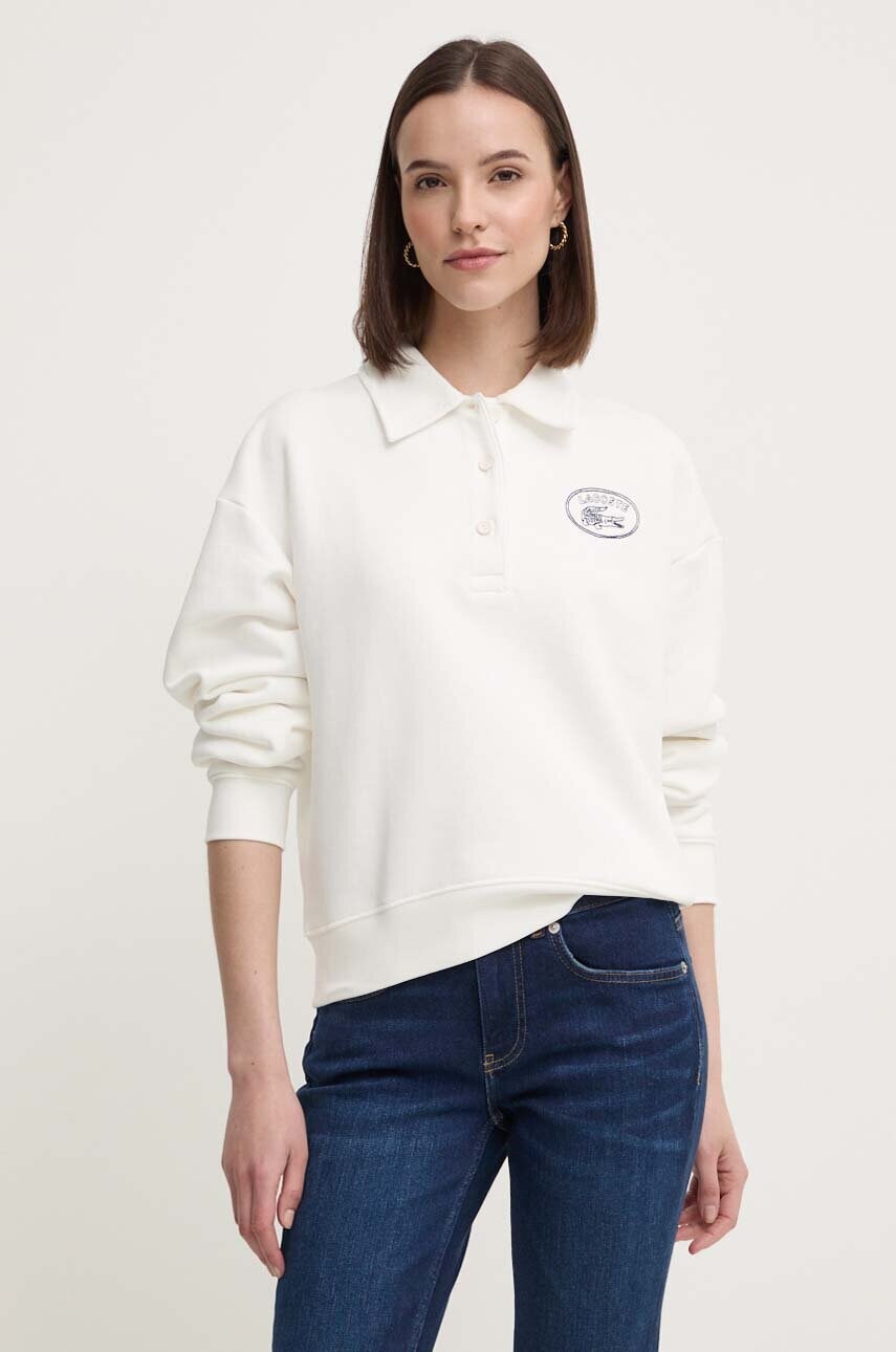 

Памучен суичър Lacoste в бяло с изчистен дизайн, Бял