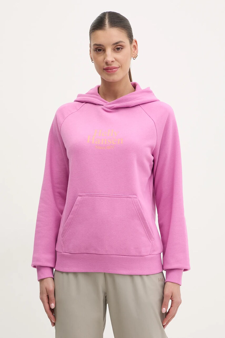 Levně Mikina Helly Hansen dámská, fialová barva, s kapucí, s aplikací, 54239