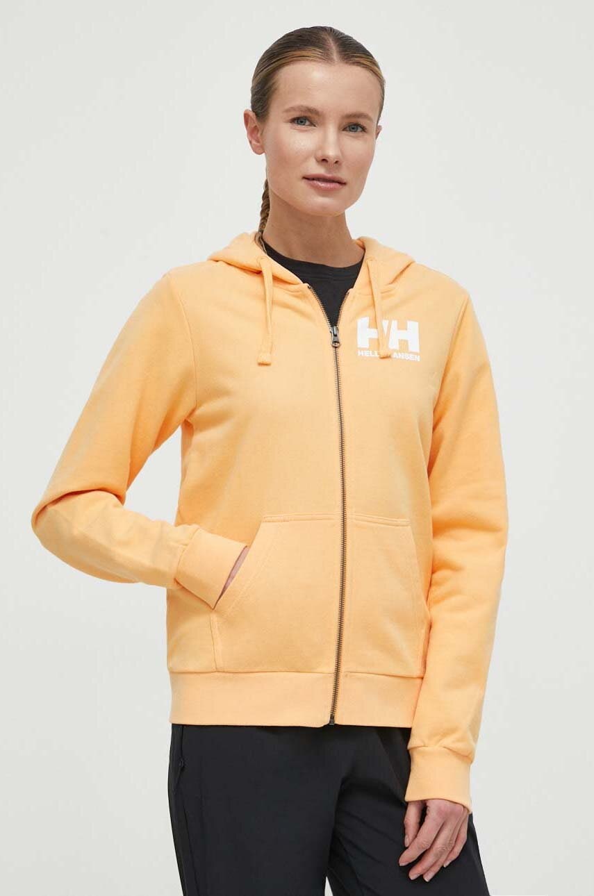 Helly Hansen hanorac de bumbac femei, culoarea galben, cu glugă, melanj, 34461