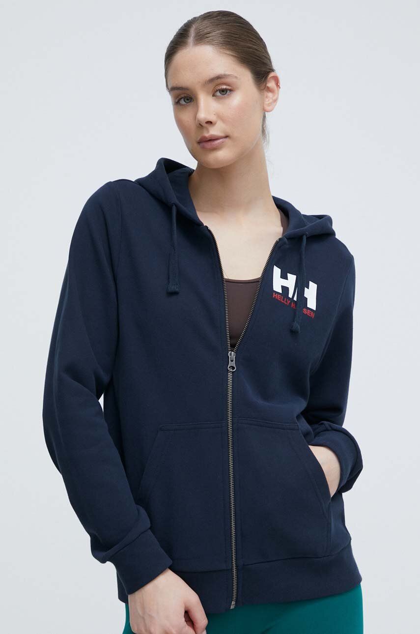 Helly Hansen hanorac de bumbac femei, culoarea albastru marin, cu glugă, melanj, 34461