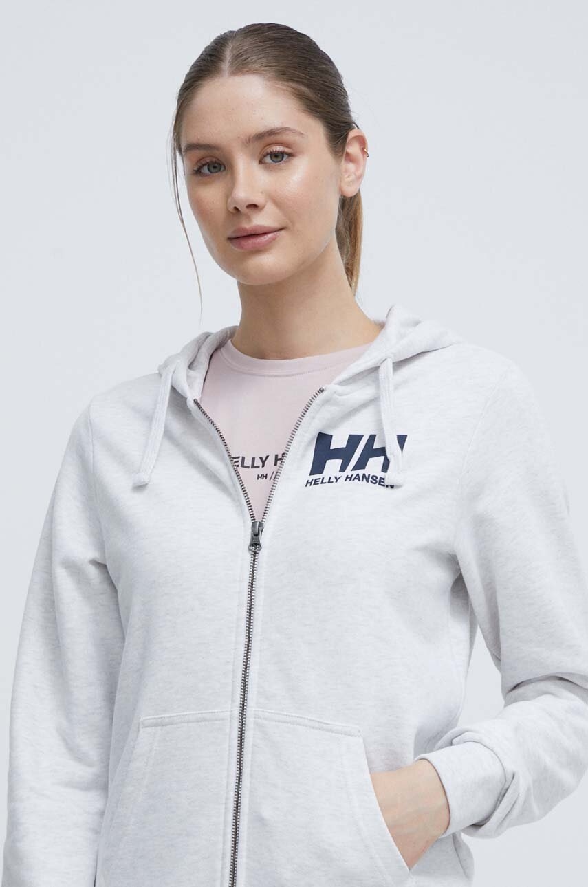 E-shop Bavlněná mikina Helly Hansen dámská, šedá barva, s kapucí, melanžová, 34461