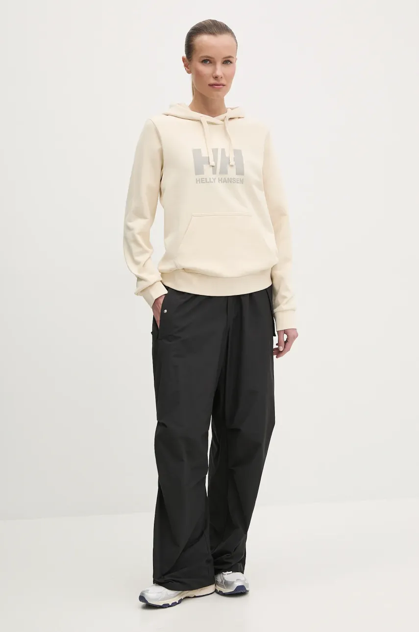 Хлопковая кофта Helly Hansen HH LOGO 2.0 женская цвет бежевый с капюшоном с принтом 34460 Хлопковая кофта Helly Hansen HH LOGO 2.0 женская цвет бежевый с капюшоном с принтом 34460