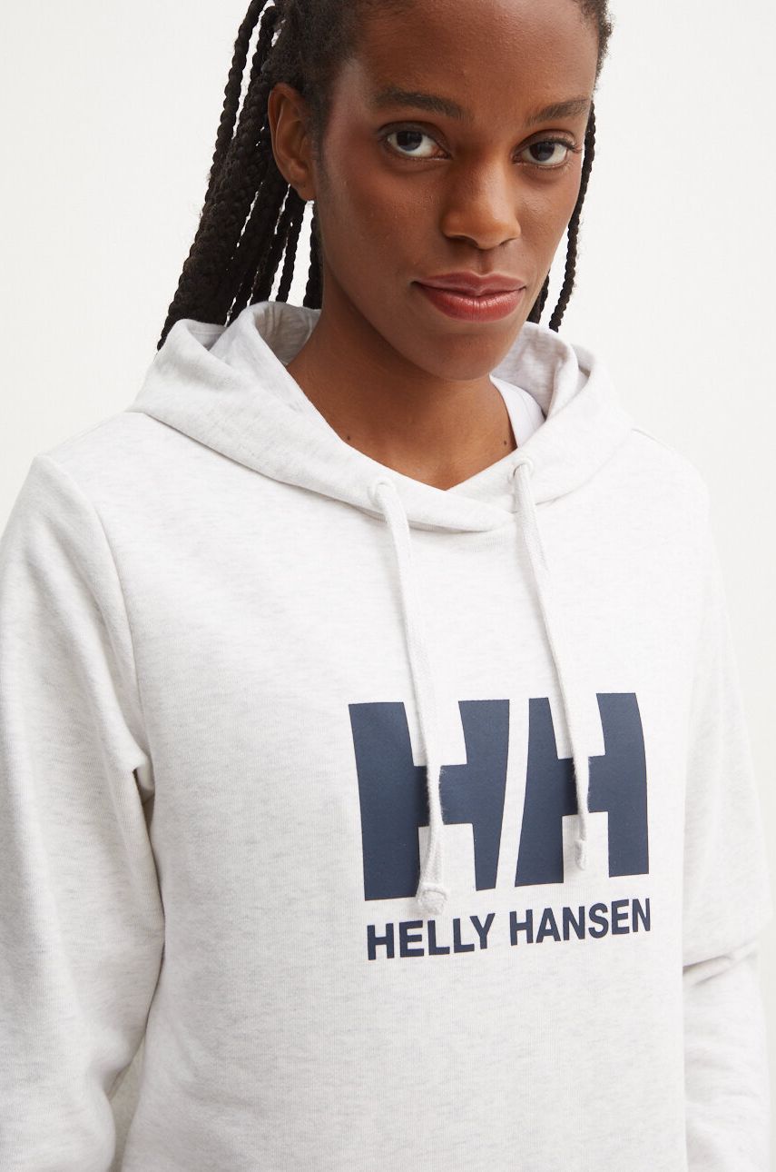 Bombažen Pulover Helly Hansen HH LOGO 2.0 ženski, Siva Barva, S Kapuco, 34460