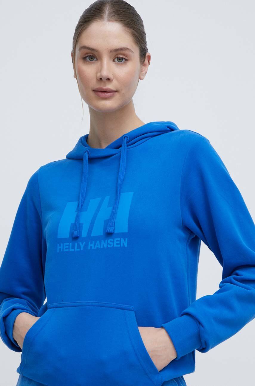 E-shop Bavlněná mikina Helly Hansen dámská, s kapucí, s potiskem, 34460