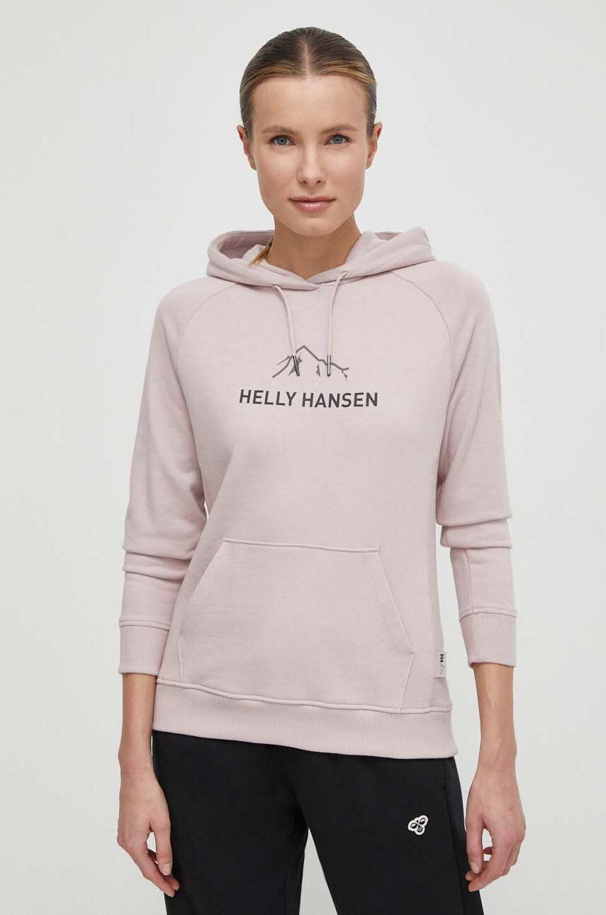 Helly Hansen bluza femei, culoarea roz, cu glugă, cu imprimeu, 63427