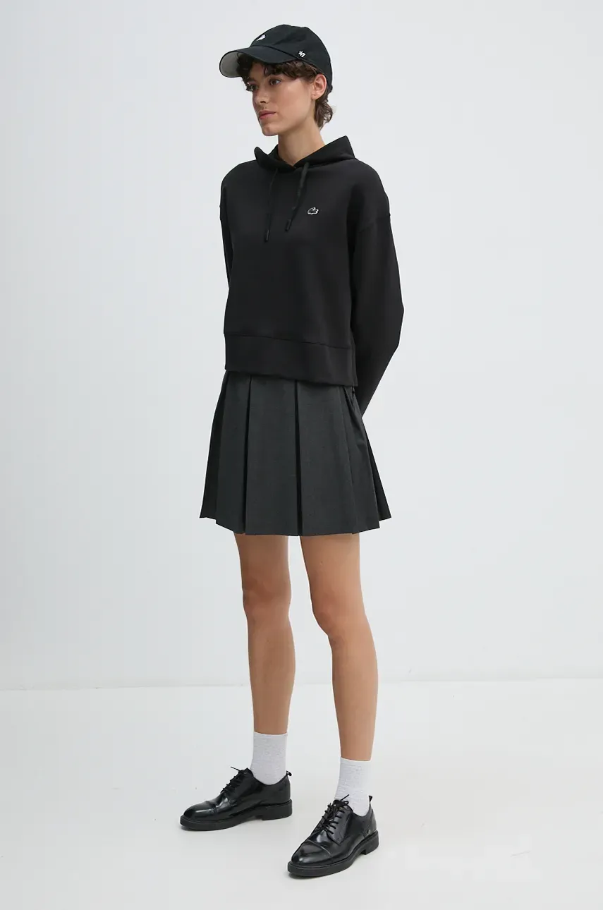 Кофта Lacoste женская цвет чёрный с капюшоном однотонная Кофта Lacoste женская цвет чёрный с капюшоном однотонная