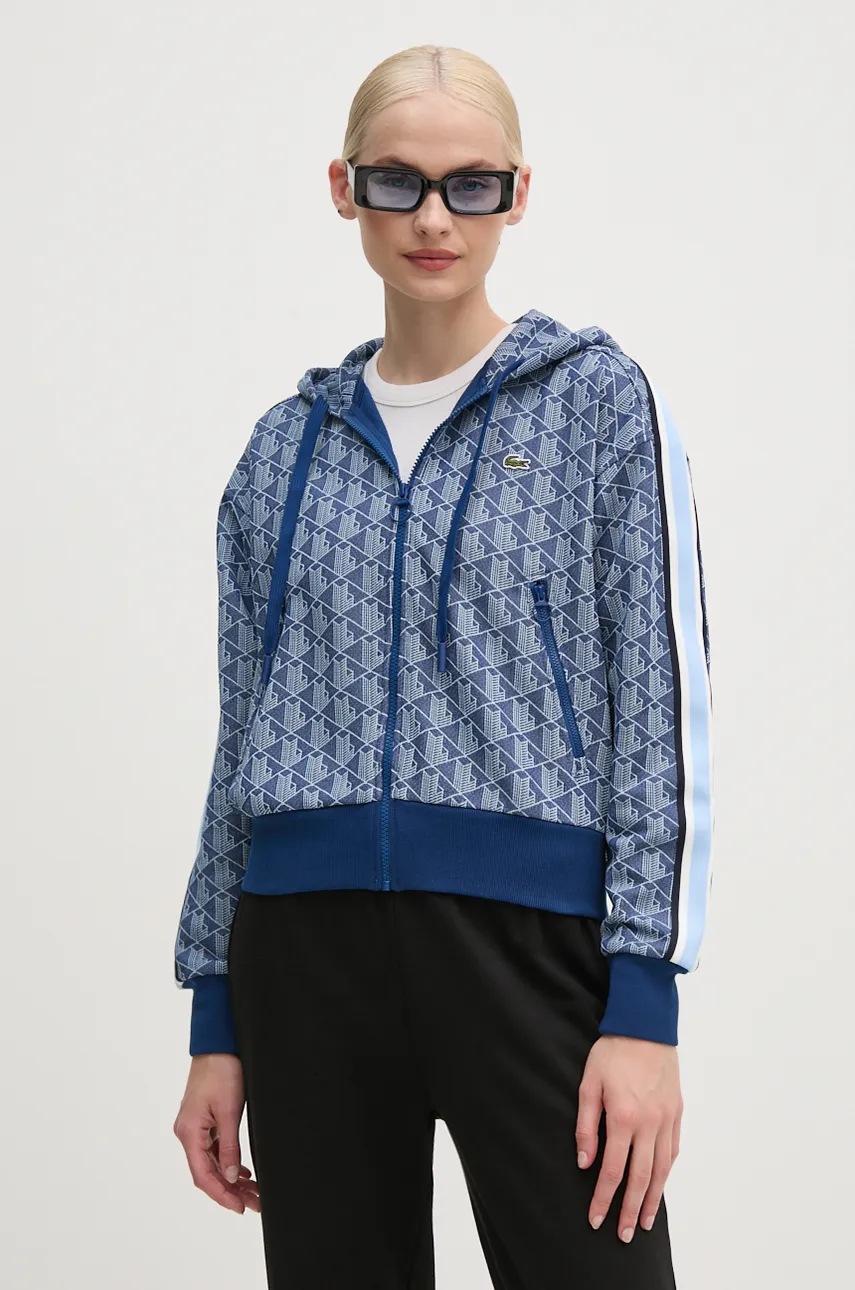 

Суичър Lacoste в синьо с качулка с десен, Син