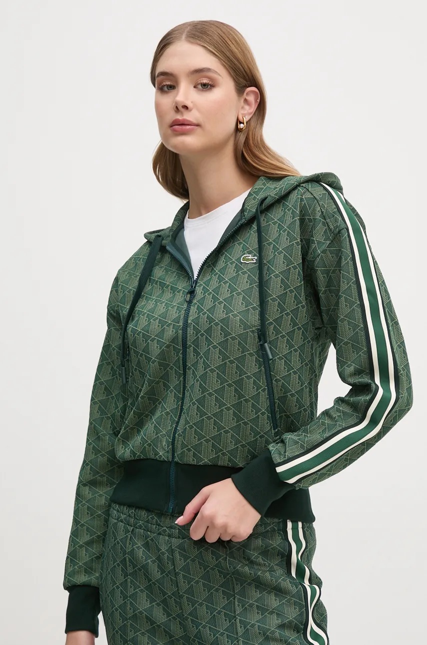 

Суичър Lacoste в зелено с качулка с десен, Зелен