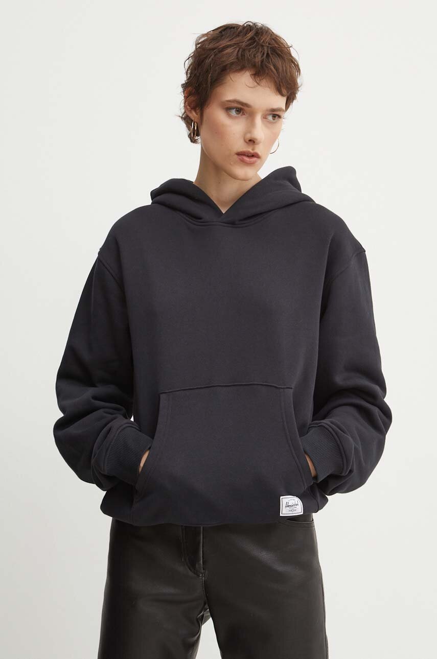 Herschel hanorac de bumbac femei, culoarea negru, cu glugă, neted