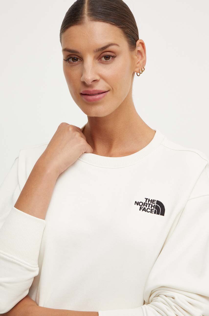 The North Face bluză W Essential Crew femei, culoarea bej, cu imprimeu, NF0A7ZJEQLI1