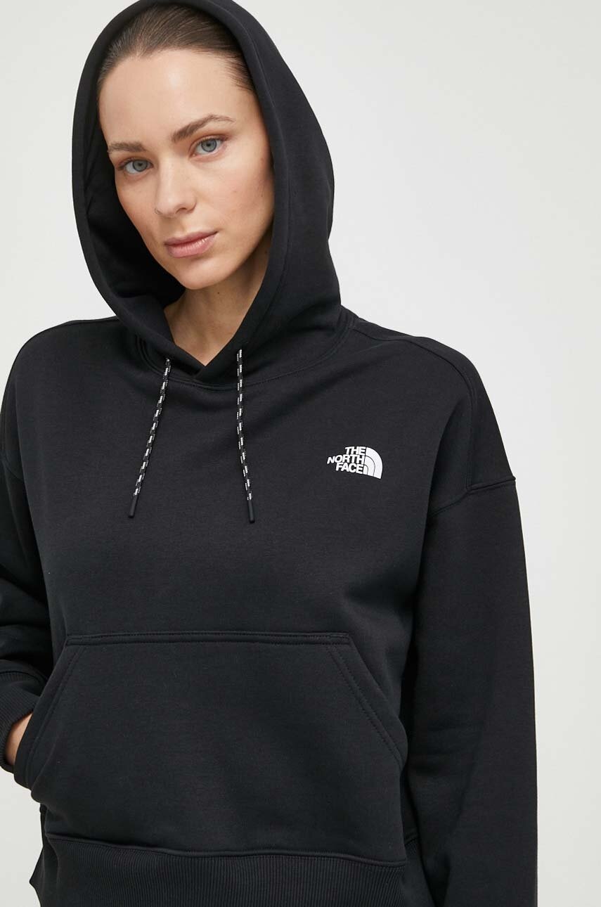 The North Face bluza femei, culoarea negru, cu glugă, cu imprimeu, NF0A87FKJK31