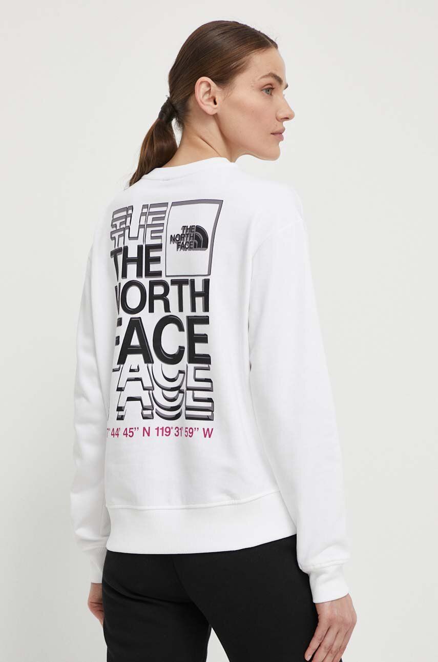 The North Face hanorac de bumbac femei, culoarea alb, cu imprimeu, NF0A87EFFN41