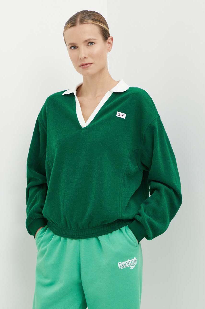Reebok Classic bluza Retro Court femei, culoarea verde, neted, 100075519