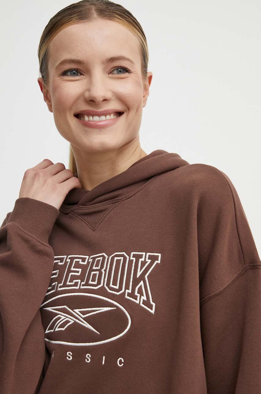 Reebok Classic hanorac de bumbac Archive Essentials femei, culoarea maro, cu glugă, cu imprimeu, 100075645