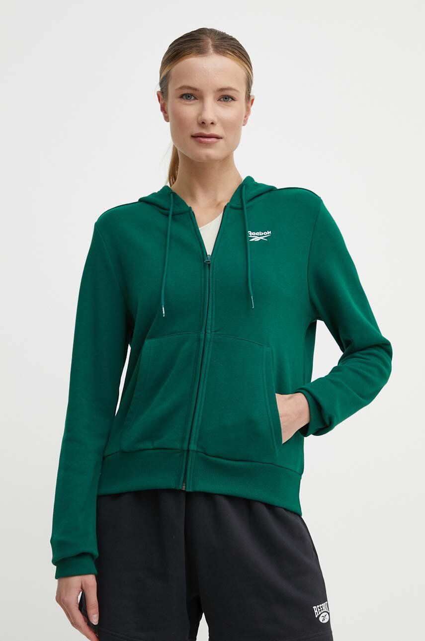 Reebok bluza femei, culoarea verde, cu glugă, neted, 100075936