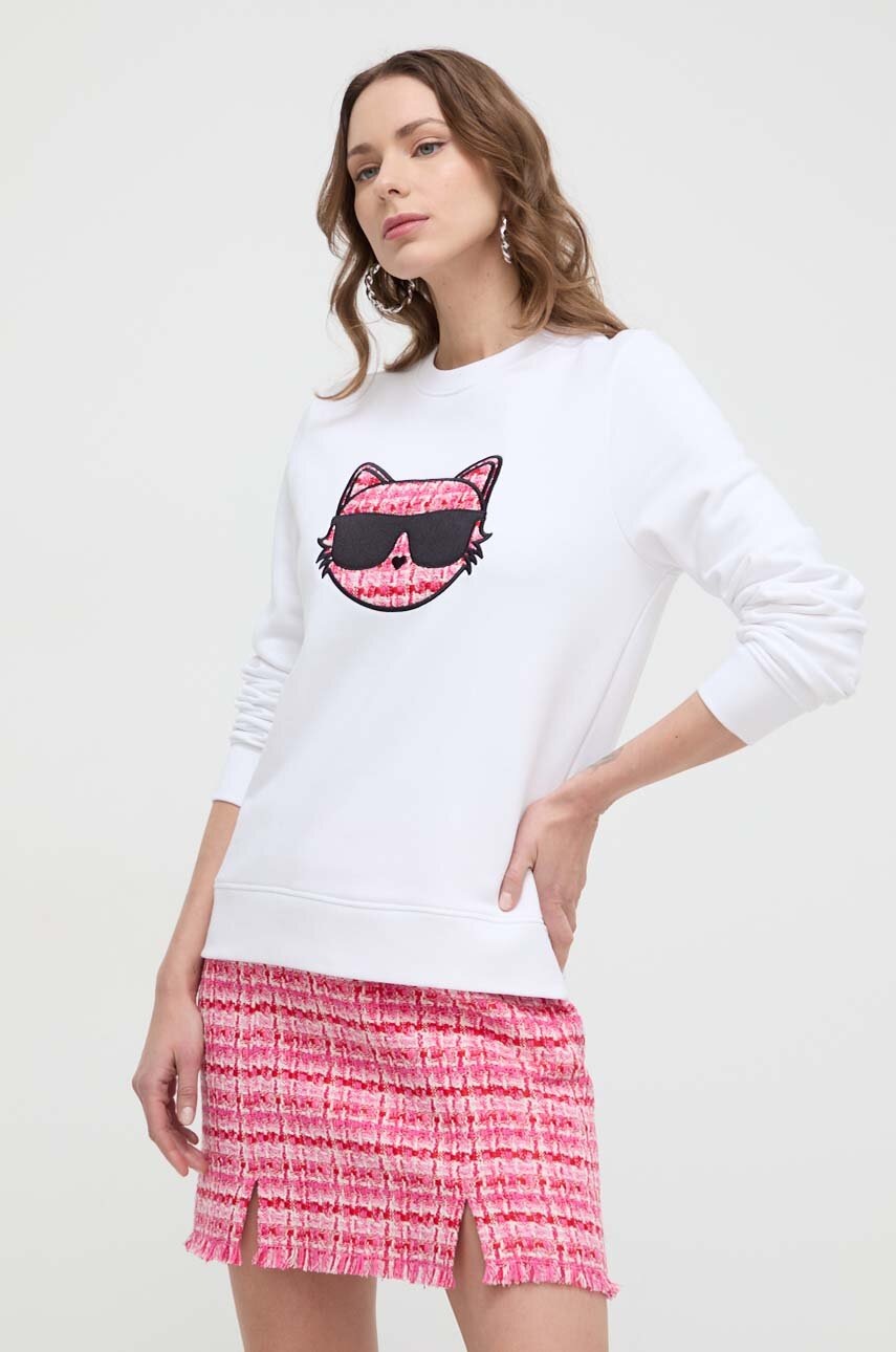 Karl Lagerfeld bluza femei, culoarea alb, cu imprimeu