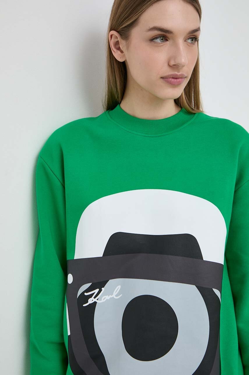 Karl Lagerfeld bluza femei, culoarea verde, cu imprimeu