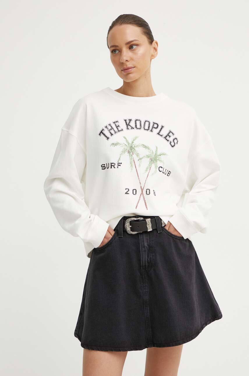 

Памучен суичър The Kooples в бежово с принт FSWE28030K, Бежов