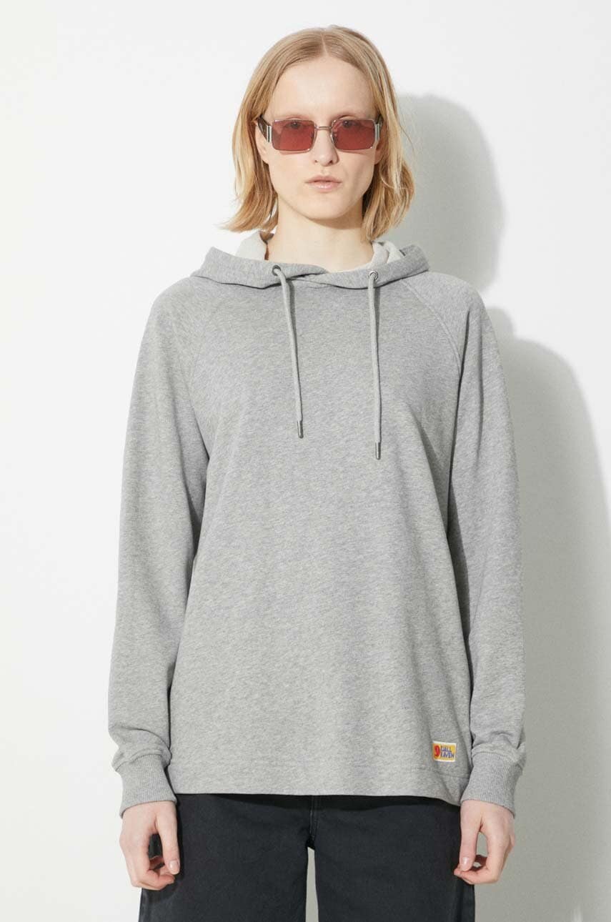 Fjallraven hanorac de bumbac Vardag Hoodie W femei, culoarea gri, cu glugă, melanj, F86987.020.999 Fjallraven hanorac de bumbac Vardag Hoodie W femei, culoarea gri, cu glugă, melanj, F86987.020.999