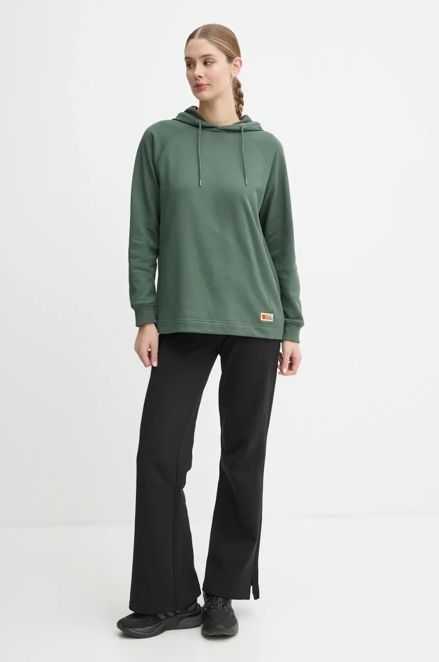 Хлопковая кофта Fjallraven Vardag Hoodie W женская цвет зелёный с капюшоном однотонная F86987.679 Хлопковая кофта Fjallraven Vardag Hoodie W женская цвет зелёный с капюшоном однотонная F86987.679