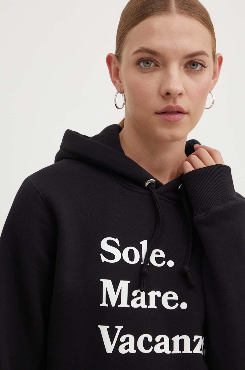 Drivemebikini bluza Sole Mare Vacanze femei, culoarea negru, cu glugă, cu imprimeu