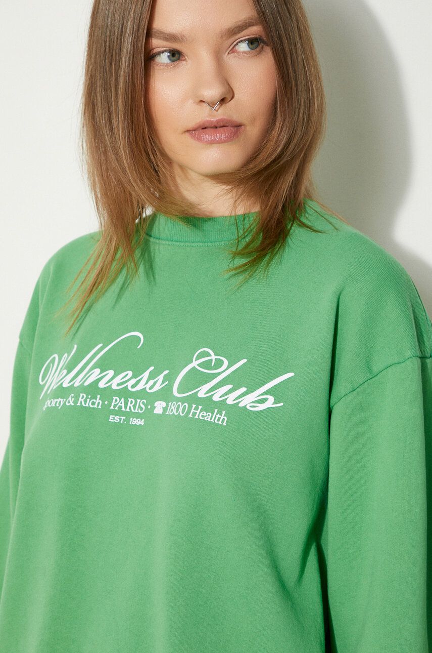 Pamučna dukserica Sporty & Rich 1800 Health Crewneck za žene, boja: zelena, s tiskom, WS067S405HV