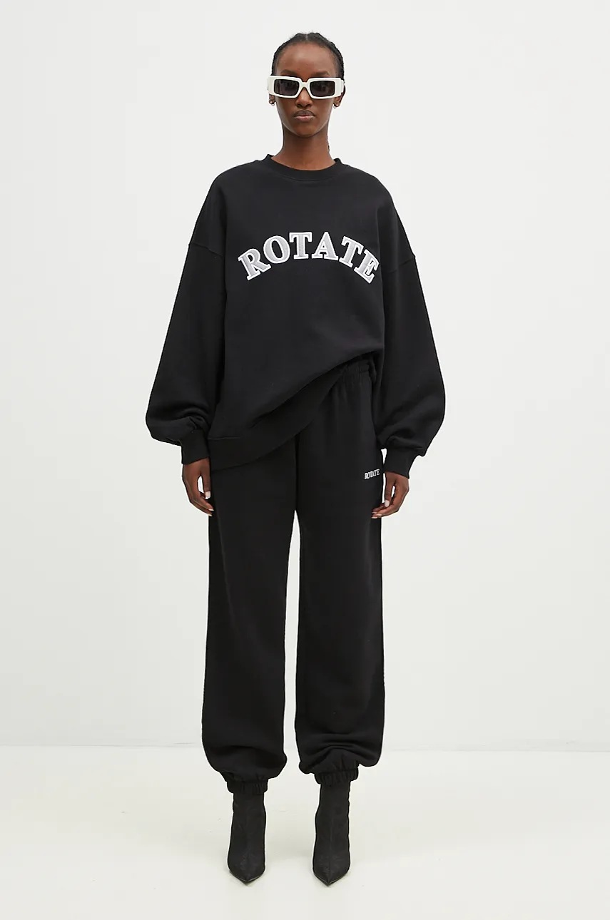 Бавовняна кофта Rotate Logo Crewneck жіноча колір чорний з аплікацією 112454100 