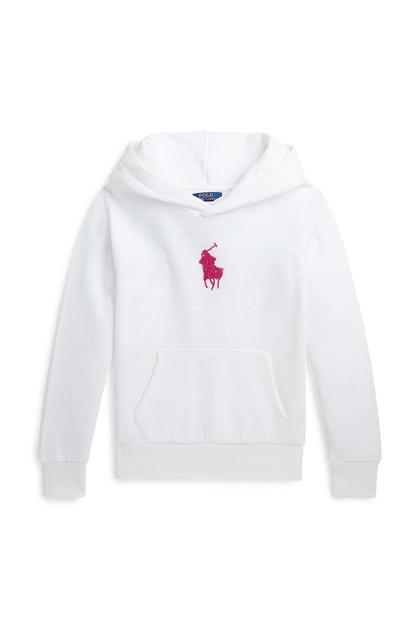 

Дитяча кофта Polo Ralph Lauren колір білий з капюшоном з аплікацією