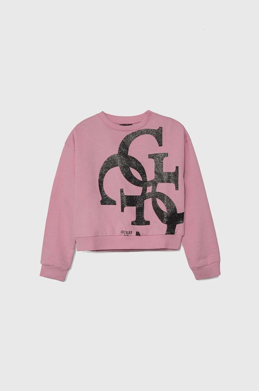 

Дитяча бавовняна кофта Guess колір рожевий з принтом