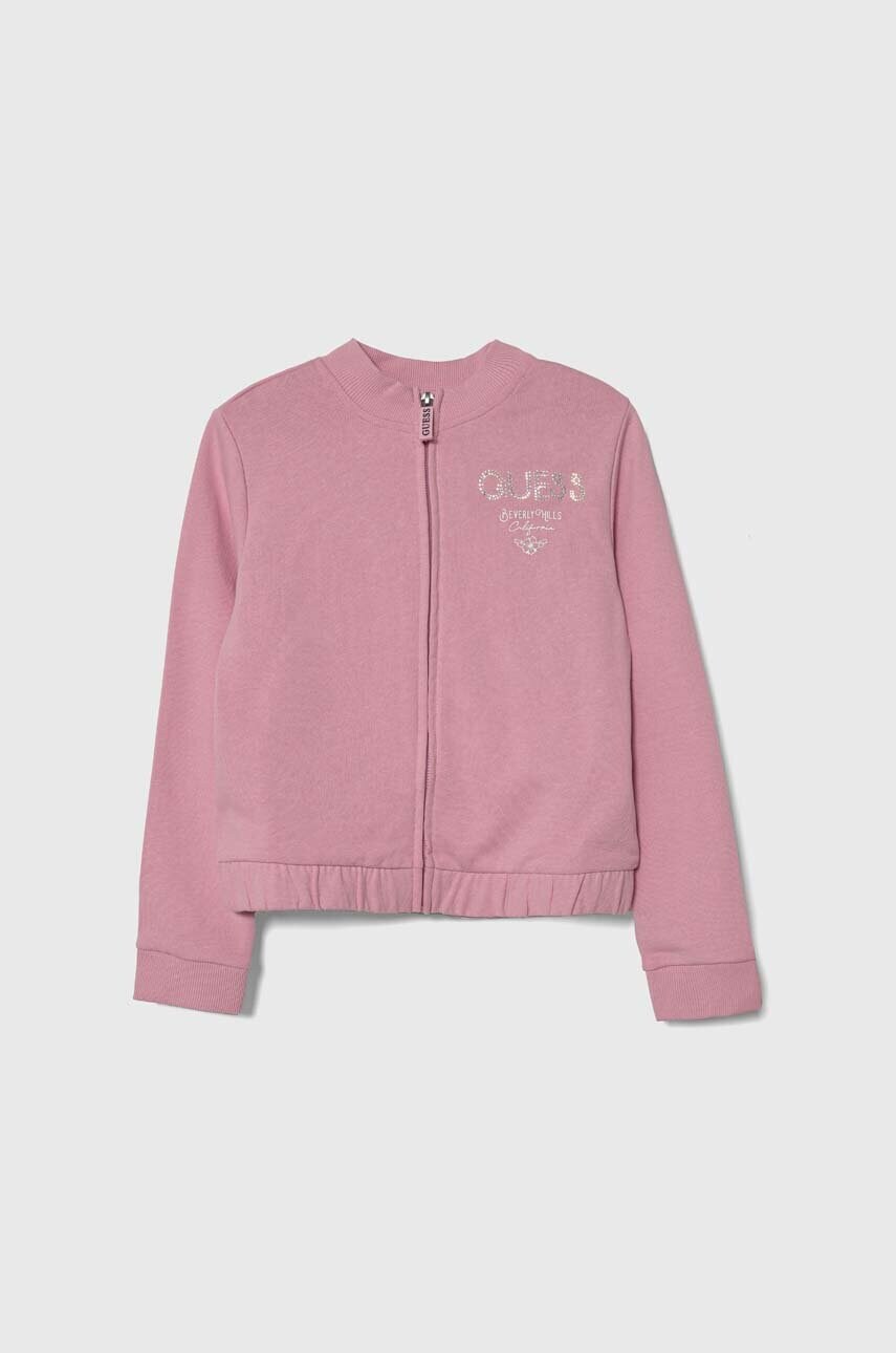 

Детская хлопковая кофта Guess цвет розовый с принтом