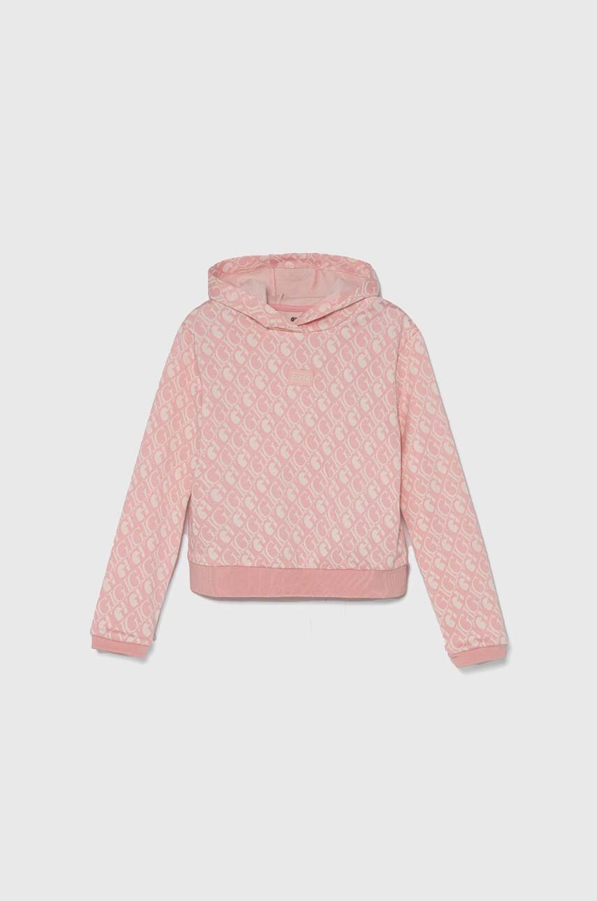 Детская кофта Guess цвет розовый с капюшоном узор