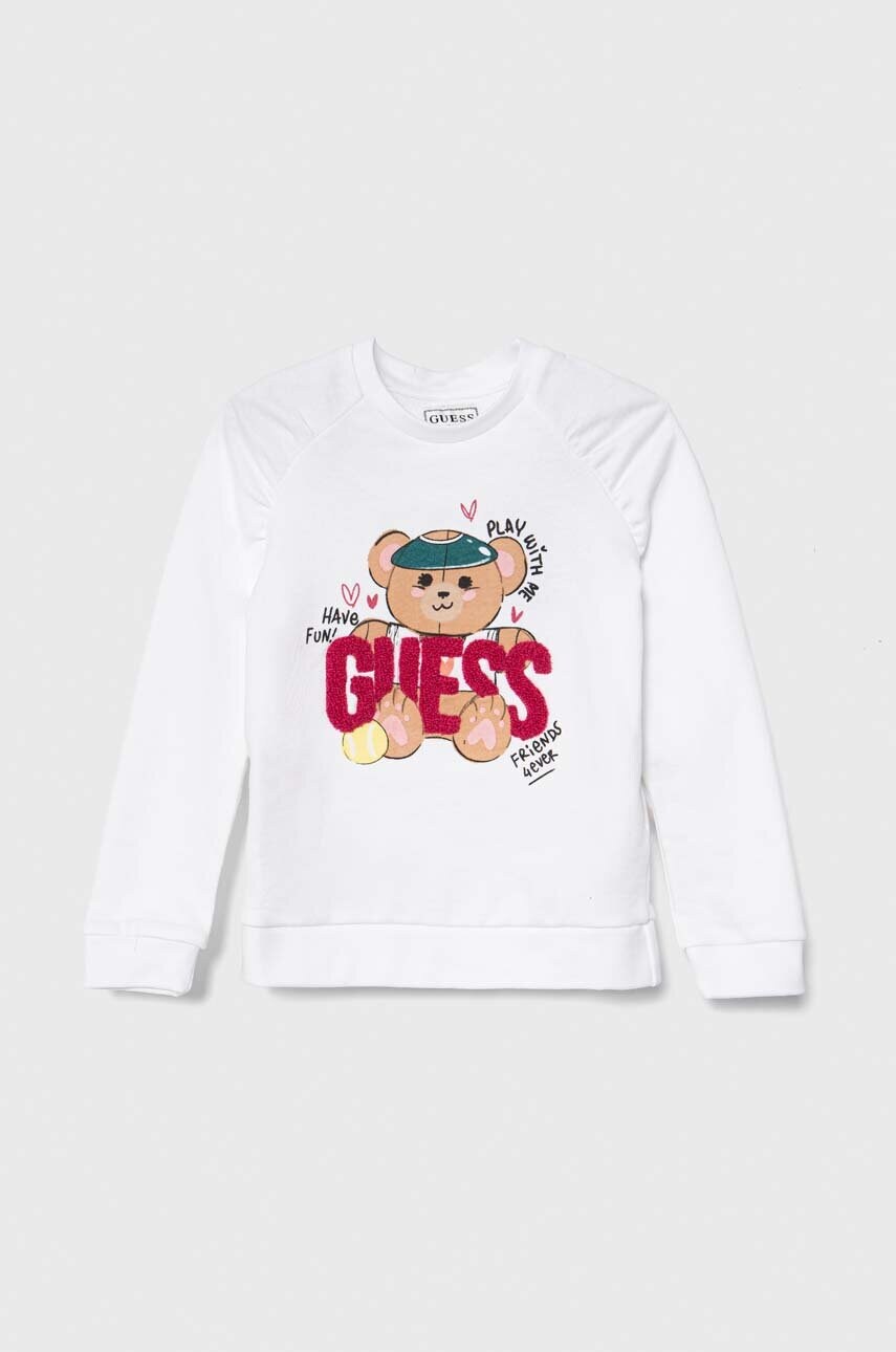 

Дитяча бавовняна кофта Guess колір білий з принтом